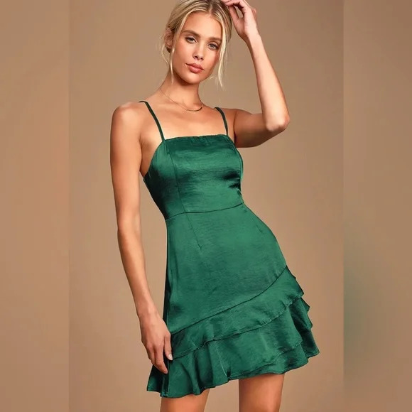 sachin and babi light blue dress Lulus | Dresses | Lulus Emerald Green Satin Ruffled Mini Dress M